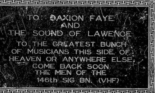 Plaque presented to Saxon Faye (Joe Dicker) and the Sounds of Lawrence in Vietnam